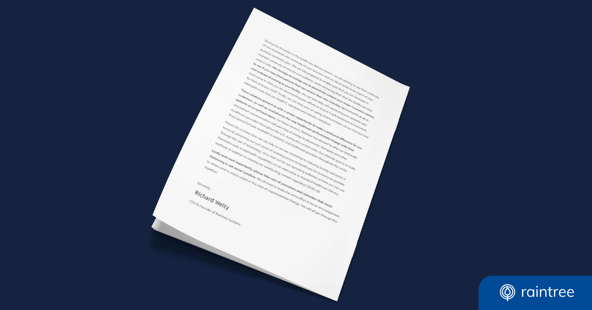 A Mockup Of The Founder Letter About Raintree Systems' Mission In 2020