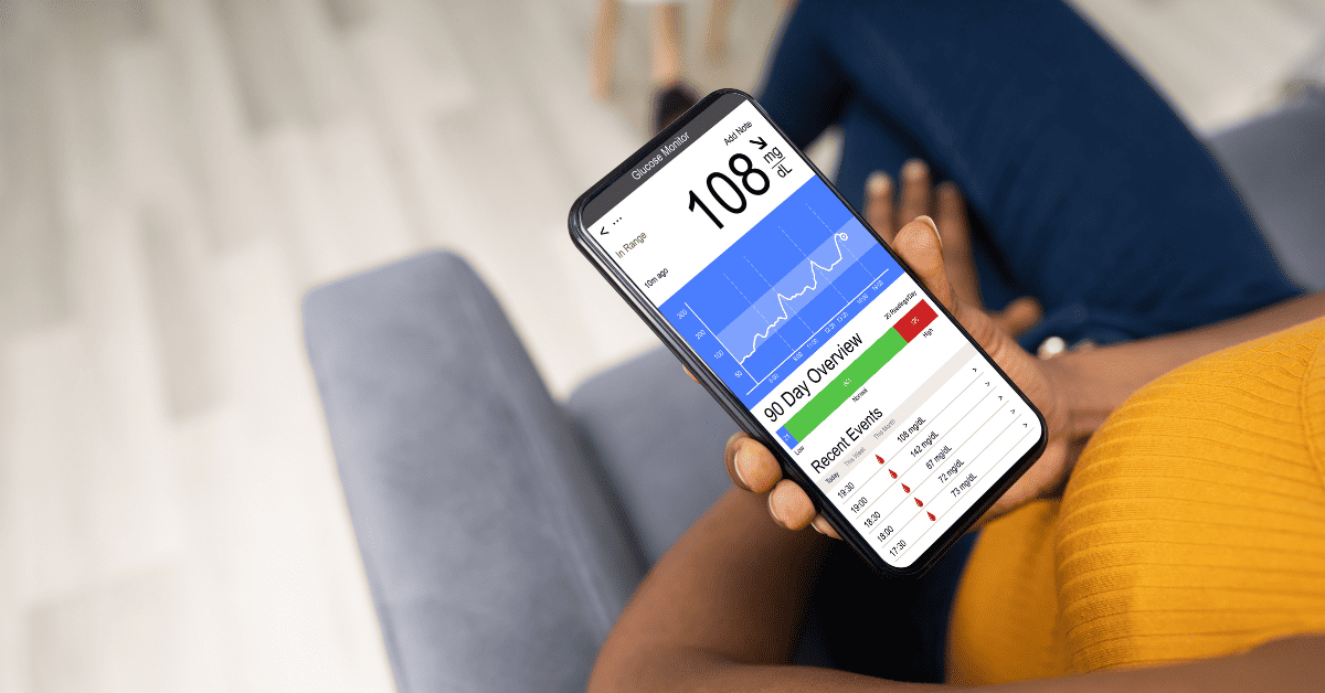 A Patient Looks Down At Their Phone, Which Is Functioning As A Medical Device To Track Health Data. Illustrating The Topic: &Quot;Engaging Today'S Patients With Remote Patient Monitoring&Quot;