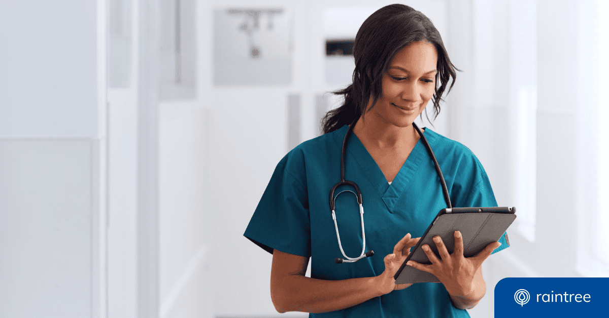 A Pt Smiles While Using A Tablet. Illustrating The Value Of Automation In Healthcare.