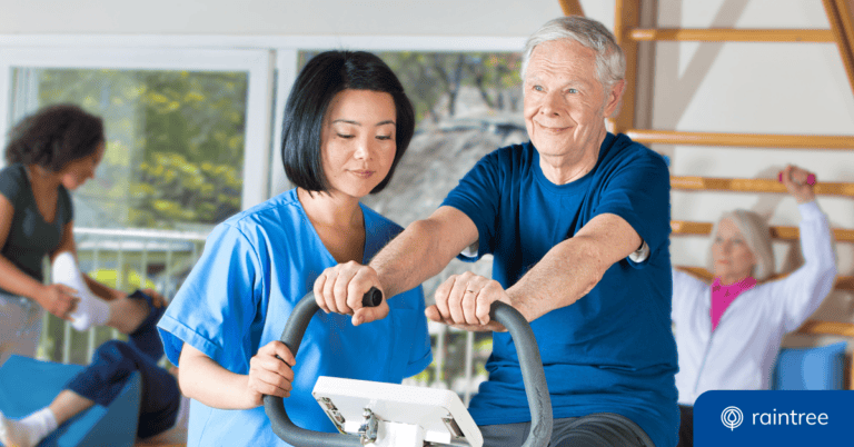 A rehabilitation therapy practice with a PT and patient in the foreground, illustrating key concepts related to the question: "What is the SMART Act?"