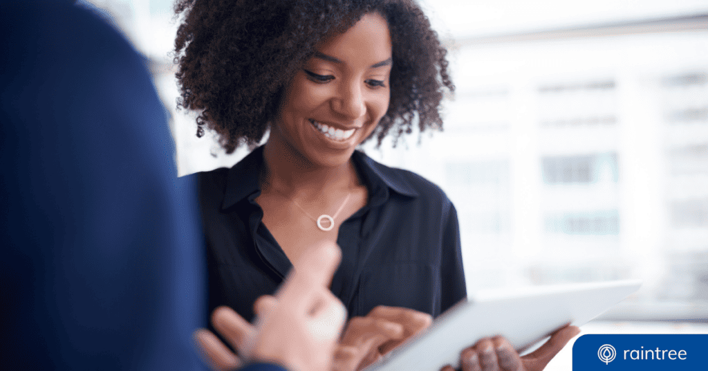 A person with curly hair wearing a black shirt completes a patient feedback form on a tablet. Illustrating the topic: "Why Should Therapists Measure Patient Feedback?"