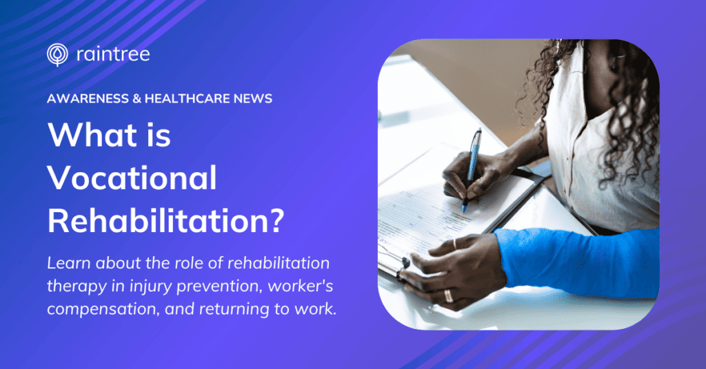 A Header Image Depicting Someone Wearing A Cast And Filling Out Rehabilitation Therapy Practice Intake Forms After A Workplace Accident. The Heading Reads: &Quot;What Is Vocational Rehabilitation? Learn About The Role Of Rehabilitation Therapy In Injury Prevention, Worker'S Compensation, And Returning To Work.&Quot;