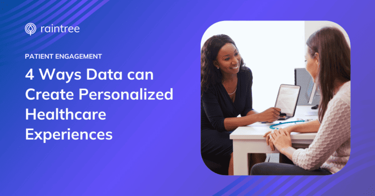 A header image depicting a healthcare provider and a patient in an outpatient practice setting. The headline reads: "4 Ways Data can Create Personalized Healthcare Experiences"