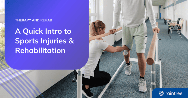 A header image showing an injured athlete. The headline reads: "A Quick Intro to Sports Injuries and Rehabilitation"