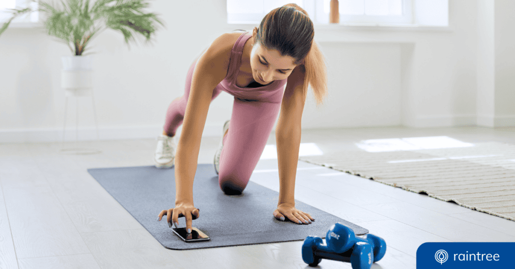 An image of a young patient doing a home exercise program activity while looking down at a message from their physical therapy provider. The caption reads: "3 Creative Patient Engagement Strategies."