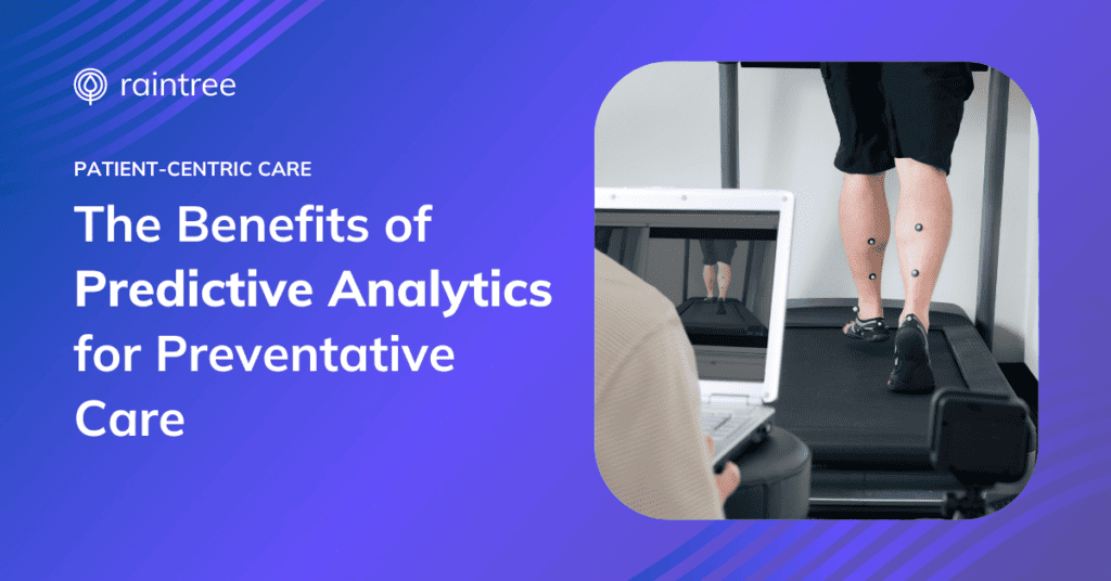 A header image depicting a physical therapist and a patient performing a treadmill video analysis. The headline reads: "The Benefits of Predictive Analytics for Preventative Care"