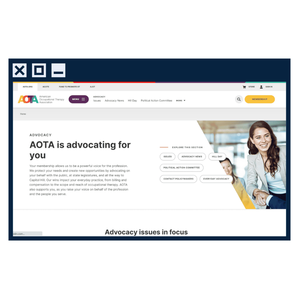 A Browser Mockup With The Aota Advocacy Page.