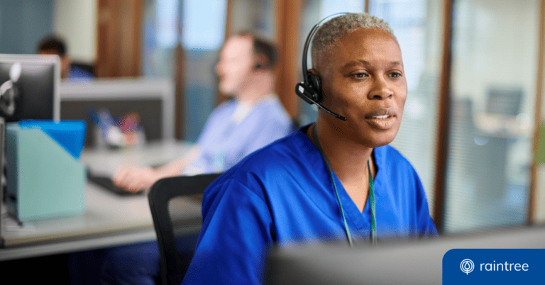 A physical therapist wearing a headset looks down at a computer monitor. Illustrating the topic: "What is Certified EHR Technology (CEHRT) and why is it important for rehab therapy?"