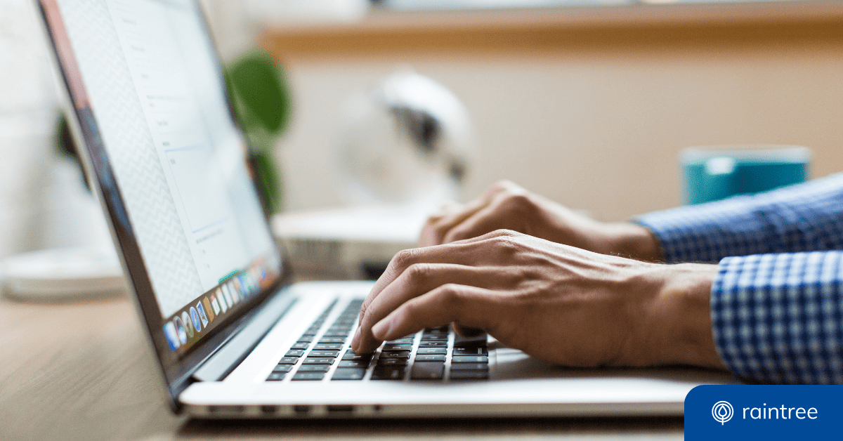 A Person Types On A Laptop, Viewed From The Side, Showing Their Hands Up To The Wrist. Illustrating The Concept Of Mips Promoting Interoperability Reporting.