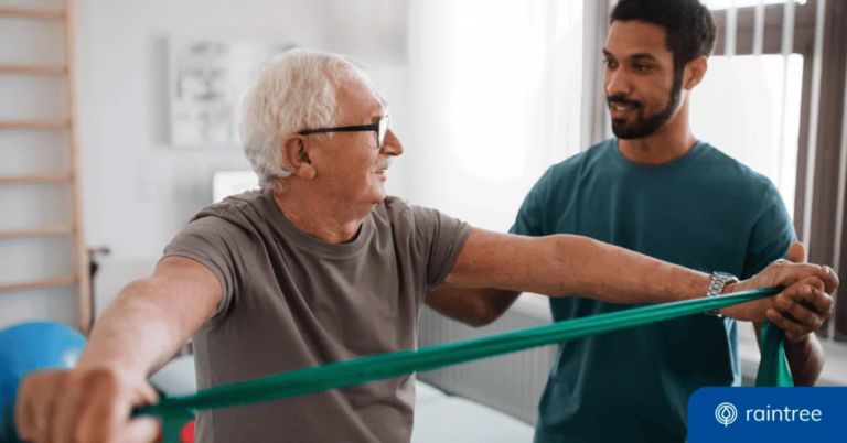 A physical therapist works with a Medicare patient. Illustrating the topic: Medicare Payments and Physical Therapy Services.
