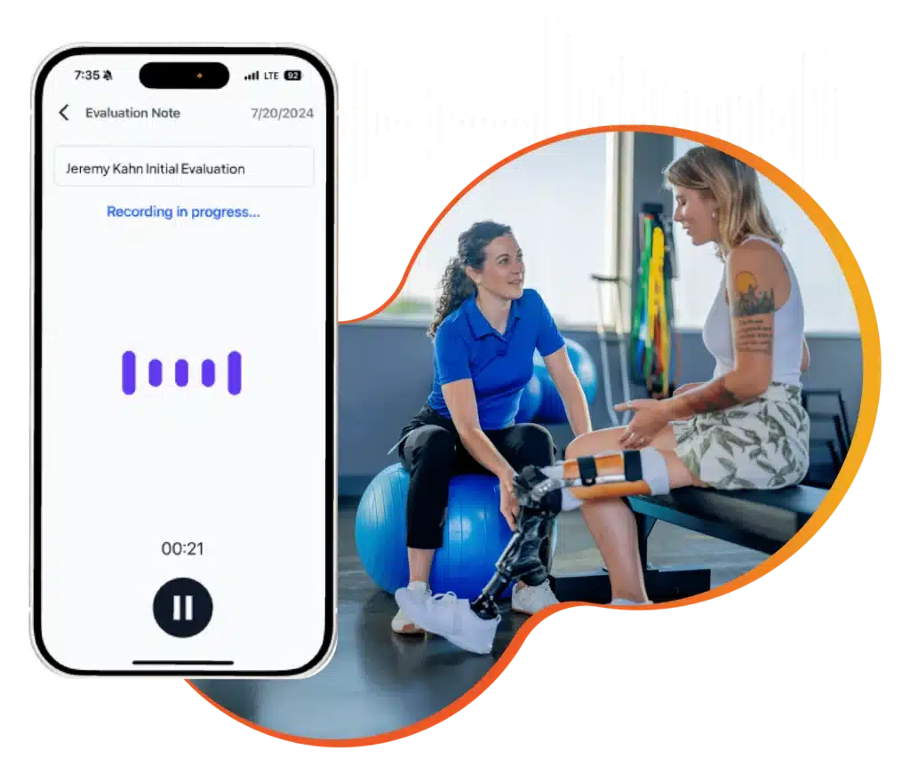 A Physical Therapist And A Patient During An Appointment Assisted By Ai Scribe Tool, Scribeiq™.